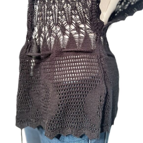 Crochet Knit Drop Waist Drawstring Cardigan - Picture 8 of 11